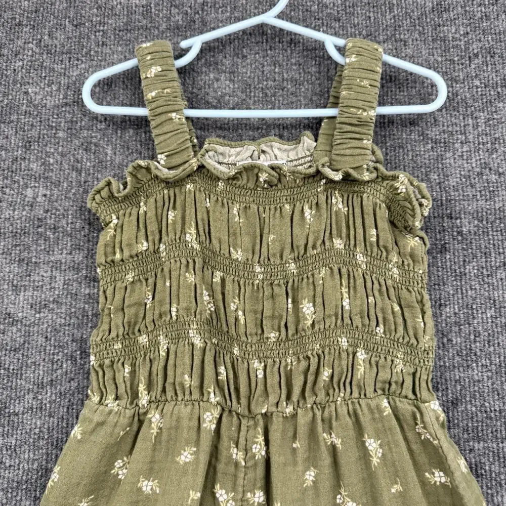 Old Navy Girls Smocked Sleeveless Romper Size 5T Green Gauzy Ditsy Foral